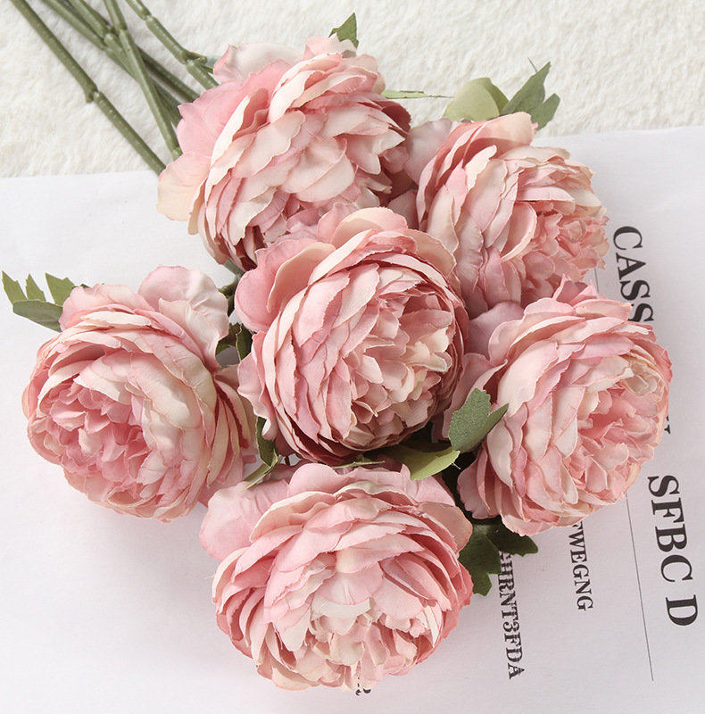 Emulated flower peony flower bouquet artificial flower Western Meihua emulation rose flower fake flower tea Meijin wedding decoration