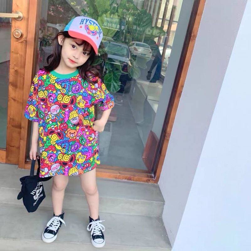 Black Super T-shirt Children's Printed Short Sleeve T-shirt 2021 Summer Children's Loose Korean Style Fashion Princess Dress Tide