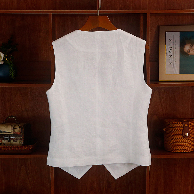 Summer Thin 100% Linen White Suit Vest for Women, Old Money Style, Sleeveless, Breathable, Outerwear Vest