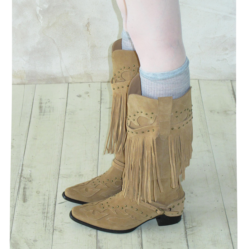 Mooreyu Atelier Original Designer Cow Suede Boots Women's Pointed Toe Rivet Western Tassel Knight Boots Mooreyu Atelier Original Designer Cow Suede Boots Women's Pointed Toe Rivet Western Tassel Knight Boots