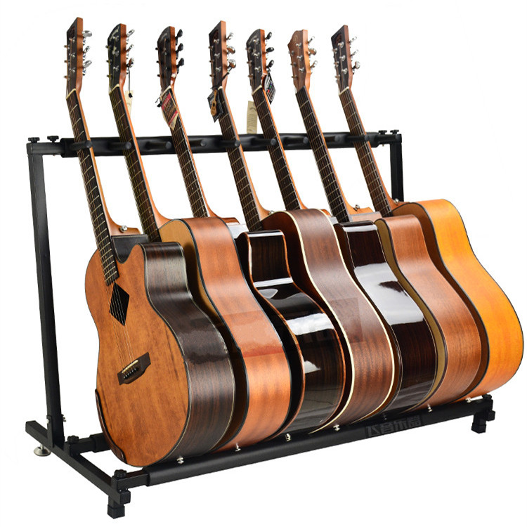 Seven sets of guitar stands 7 Guitar Stands 7 Heads Electric Wood Guitar Show Guitar Row Multi-Head Guitar Shelf