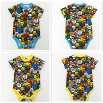 Cotton baby short sleeve climbing clothing Foreign Trade childrens clothing Tide brand full printed cartoon head pattern factory direct crawling clothing