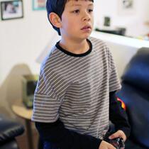 Trees rock spring and autumn Korean version of male and female child stripes splicing long sleeves T-shirt elastic full cotton undershirt