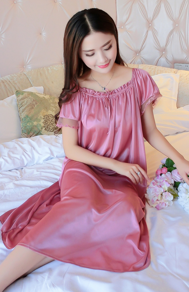 Nightdress nữ mùa hè sexy băng lụa ngắn- tay kích thước lớn phụ nữ mang thai chất béo mm lỏng đoạn dài 200 kg mang thai thời gian mỏng đồ ngủ