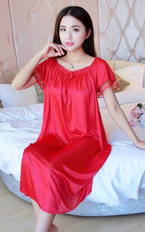 Nightdress nữ mùa hè sexy băng lụa ngắn- tay kích thước lớn phụ nữ mang thai chất béo mm lỏng đoạn dài 200 kg mang thai thời gian mỏng đồ ngủ