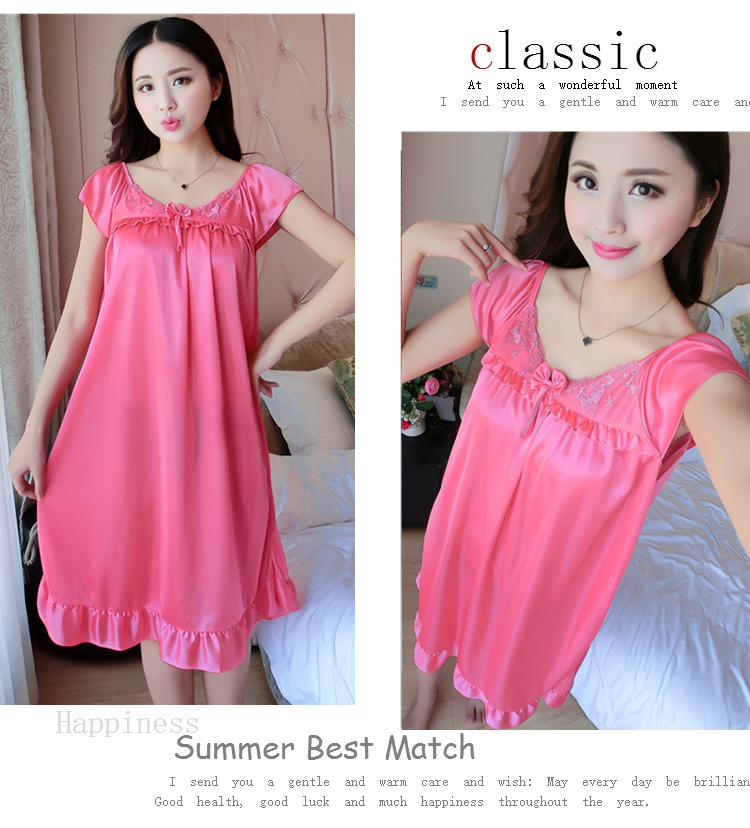 Nightdress nữ mùa hè sexy băng lụa ngắn- tay kích thước lớn phụ nữ mang thai chất béo mm lỏng đoạn dài 200 kg mang thai thời gian mỏng đồ ngủ