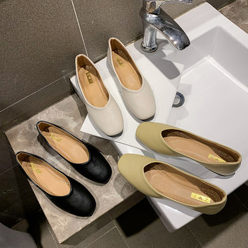 Women's Flat Shoes 2025 Autumn New Korean Style Soft Leather Grandma Shoes Gentle Loafers Comfortable Black Work Shoes