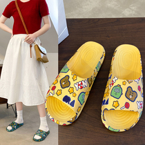 Flat heel slippers home female indoor home bathroom non-slip outside wear home thick bottom summer cute print cool cool girl