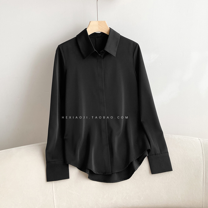 High-End, Elegant, Lazy Style, Drapey Satin Shirt for Petite Women, Suitable for Commuting, French-Style Wrinkle-Resistant Shirt, European Style