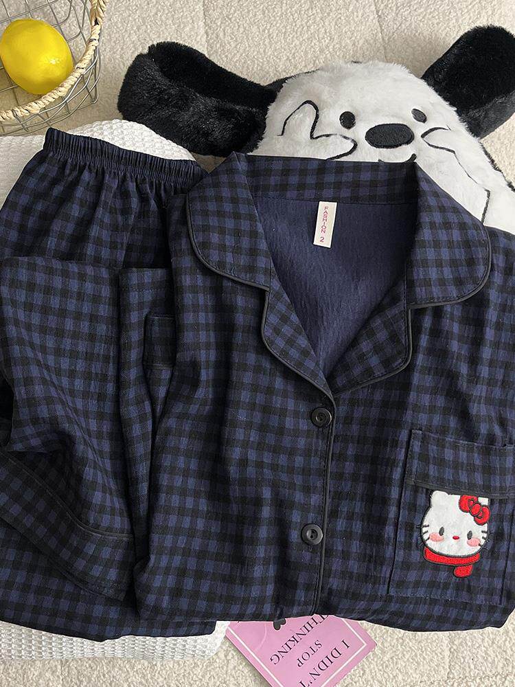 Хлопковый лонгслив, осенняя пижама для отдыха, милый комплект, большой размер 