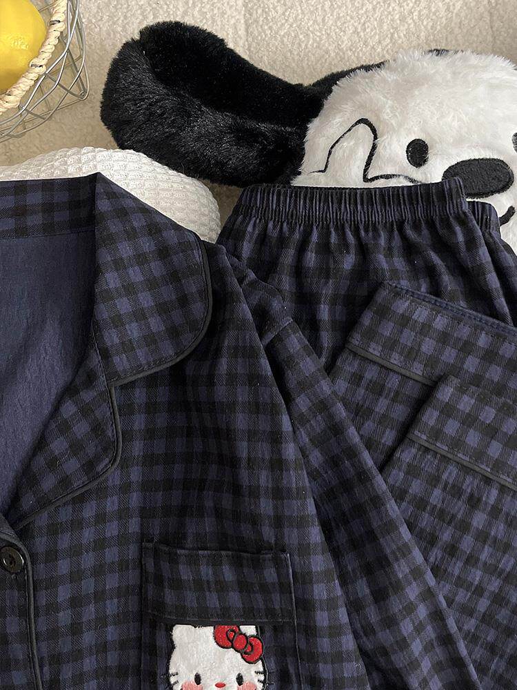 Хлопковый лонгслив, осенняя пижама для отдыха, милый комплект, большой размер 