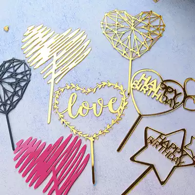 Valentine's Day series acrylic card pink love star five-pointed star happy birthday cake decoration plug-in