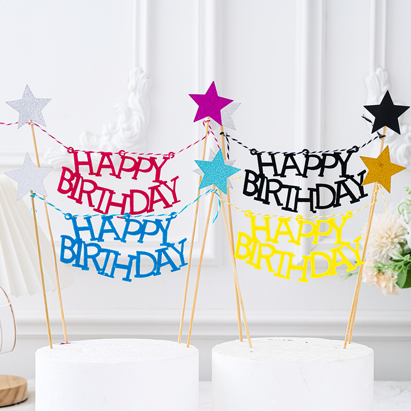 HAPPY BIRTHDAY Stars Happy Birthday Party Birthday Cake Decoration Flags Hanging Flags