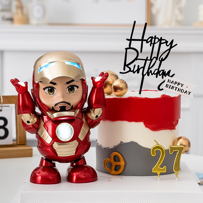 Children's Birthday Cake Decoration Singing Cartoon Superman Ornament Net Red Superhero Robot Toy