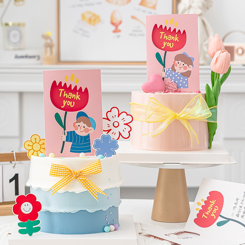 Teacher's Day Baking Cake Decoration Boys and Girls Flower Card Decoration Thank You Can Handwrite Blessings Greeting Card