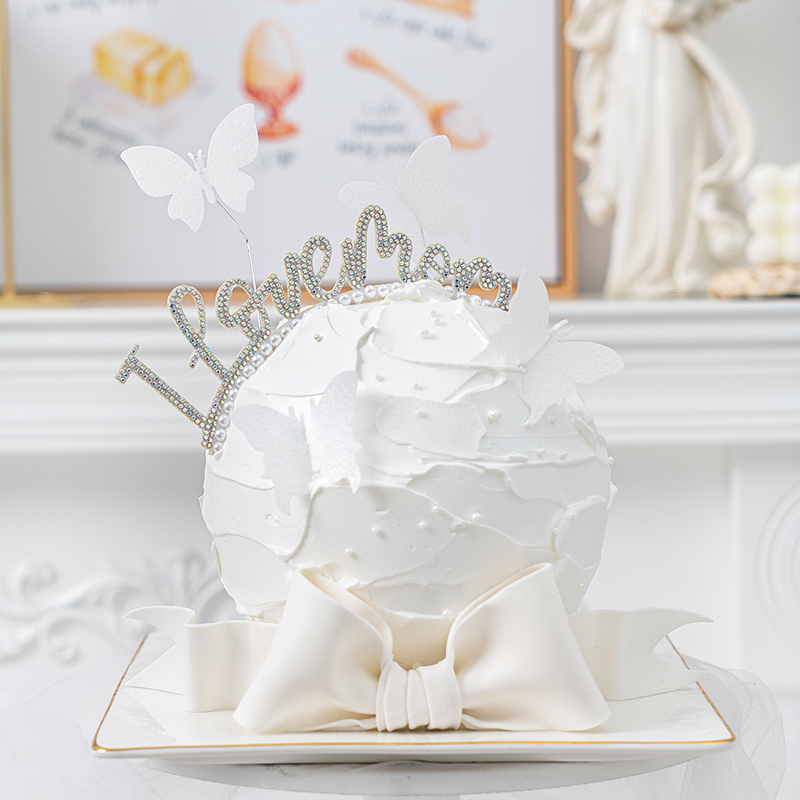 Mother's Day baking cake Decorative Mesh Red Pearls I Love Mom Plugins Glutinous Rice Paper Butterfly Plugin