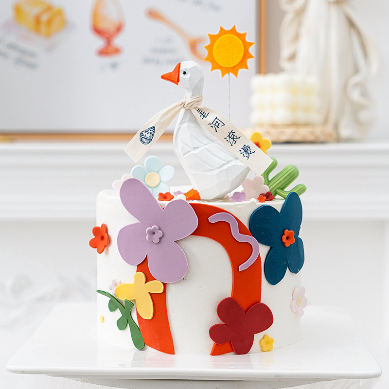 Birthday Cake Decoration Mesh Red With neck Fuelling Duck Pendulum Pieces Star River Rolls Hot front Ching Gin Ducks Neck Silk Ribbon