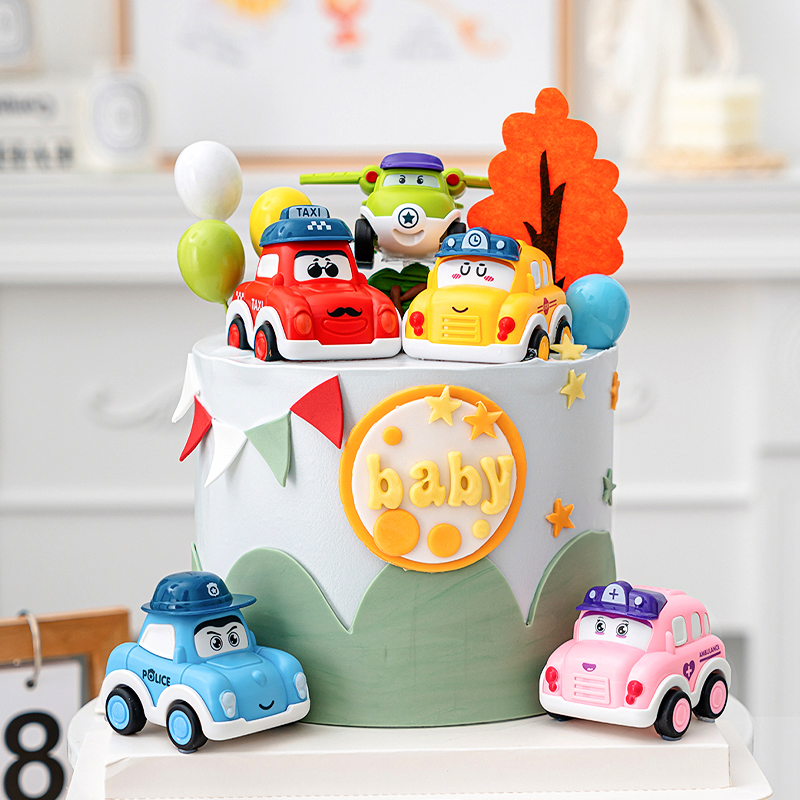 Children's Birthday Cake Decoration Cartoon Pull Back Car Small Airplane Ornament Car Car Toy Party Dress Up