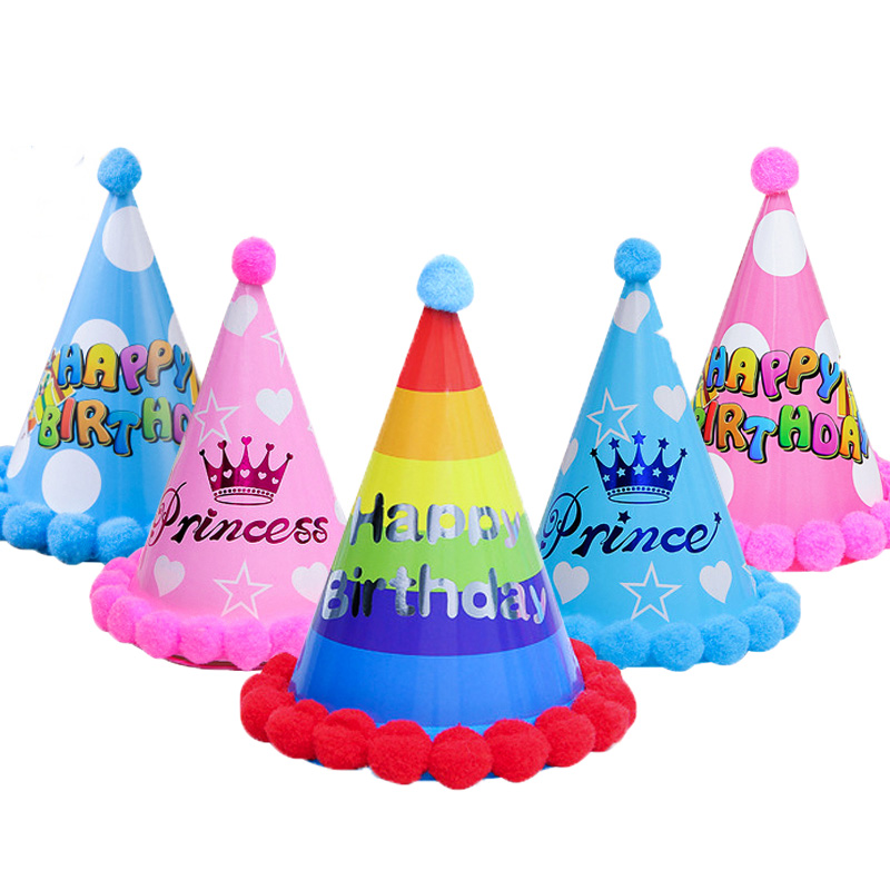 Birthday hat Birthday party supplies paty fluffy ball hat Pompom hat Cake hat Party hat a variety of