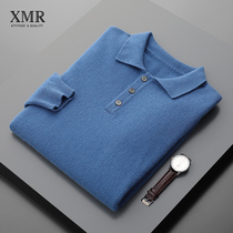 Autumn and winter new mens cashmere sweater lapel collar pullover T-shirt polo collar solid color wool knitted long sleeve sweater business