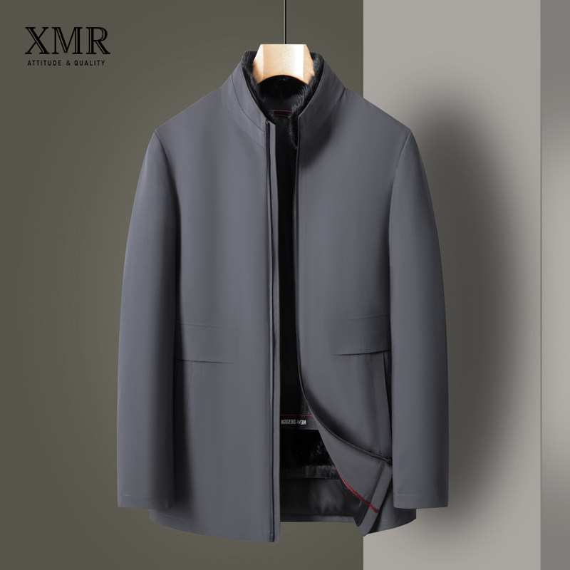 Mink fur upright collar down jacket male middle-aged dads in winter clothing jacket in elderly medium long version thickened warm clothes