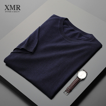 Half-sleeve cardigan mens 100 pure wool round neck sweater simple casual spring and autumn thin wool short sleeve