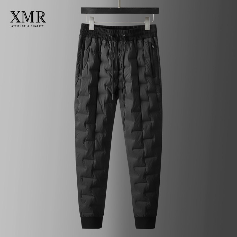 Northeast Thickened Down Pants Men's Winter Outwear Warm White Duck Suede Pants New Middle Aged Dad Men Casual Pants