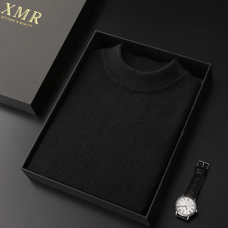 Small crowdhigh-grade sweater male black semi-high collar bottom jersey winter warm pure kashmir wool cardigan 100 pure cashmere