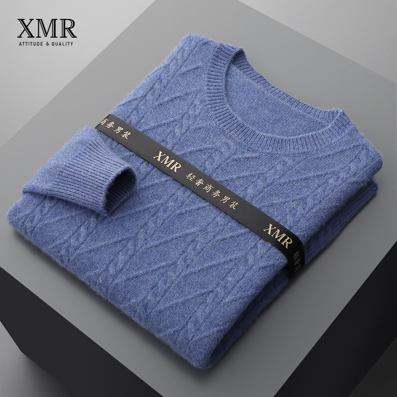 Youth casual cashmere sweatshirt male round collar thickened undershirt Mountain cashmere cashmere sweater green sweater male winter thickened