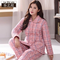 Áo ngủ bằng vải bông mùa đông nữ dệt bông dày 3 lớp XL áo khoác cotton mùa đông áo khoác cotton bộ đồ mặc nhà mùa hè