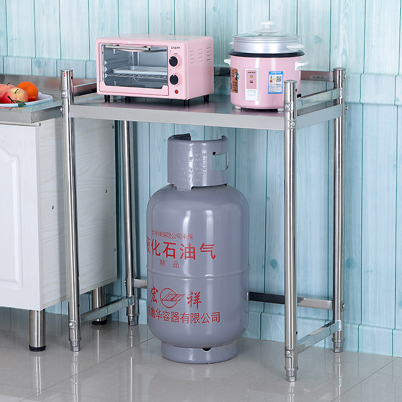 Stainless steel kitchen rack single-layer microwave oven rack double-layer gas tank rack with enclosure disinfection cabinet shelf