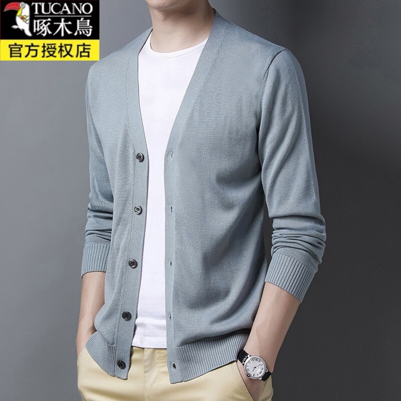 Woodpecker Men's Knitted Jacket, Large Size Outerwear, New Spring and Autumn Sweater, Thin Air-Conditioning Shirt, Summer Cardigan