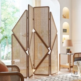 Скандинавская перегородка из цельного дерева из ротанга, креативная перегородка, передвижная складная ширма, новая китайская дуга, ретро, ​​входная ширма для гостиной
