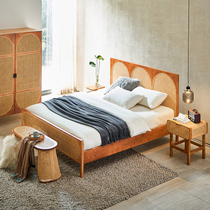 Nordic rattan bed modern and simple 1 8 solid wood bed master bedroom double bed bed and breakfast creative rattan bed 1 5 meters small apartment
