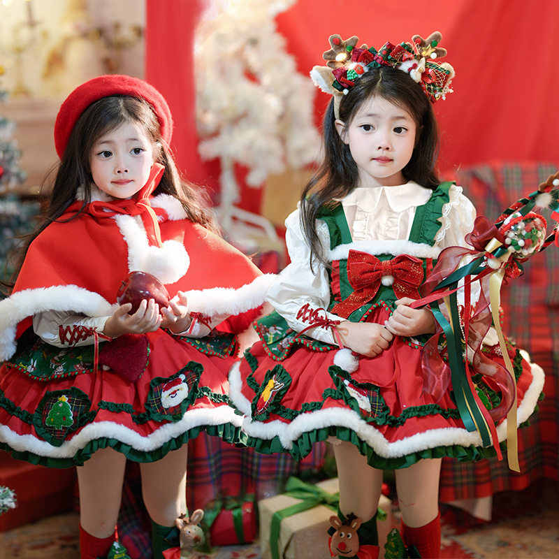 Girl's new Christmas wear a ride for children Lolita Christmas style Christmas style Theme Clothing Cloak Suit Winter Dress-Taobao