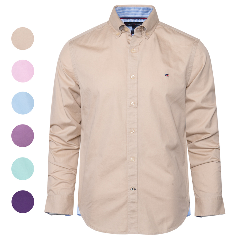 In-Stock North American Authentic Tommy Men's Long-Sleeve Shirt, Business Casual, Pure Cotton, Large Size Twill Shirt for Autumn