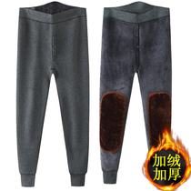  Middle-aged mens high-waisted warm pants plus velvet thickened cotton pants Dad autumn pants Middle-aged and elderly hairy pants grandpa leggings