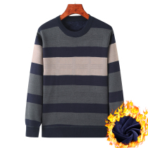  Winter dad sweater plus velvet thickened warm top Middle-aged mens bottoming shirt Middle-aged and elderly mens cardigan