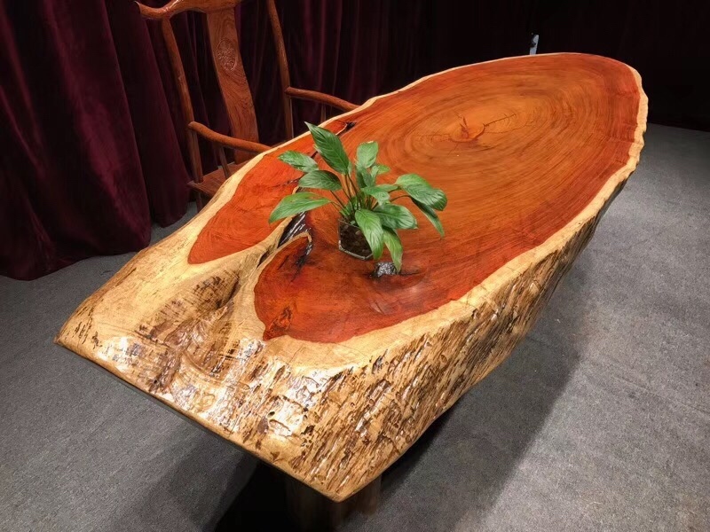 (Boutique) Myanmar flower pears wood solid wood large plate log overall tea sea tea table tea table meeting table owner table-Taobao