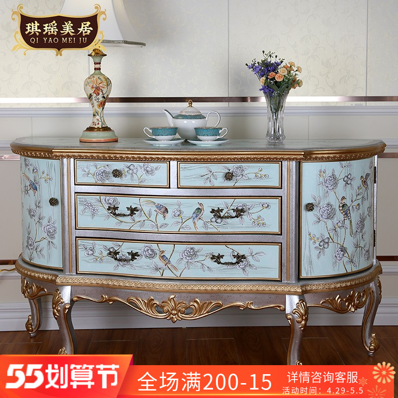 Eurostyle champagne-in-champagne-style semi-circle decorative cabinet bedroom TV cabinet American flower bird painted dining cabinet