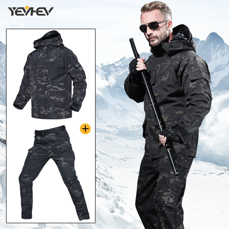 Yihe outdoor storm jacket pants men's three-in-one detachable plush thick windproof camouflage ski mountaineering suit