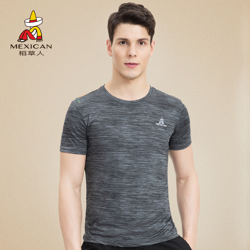 Rice Straw Man Outdoor Speed Dry T-shirt Male Stripe Speed Dry Jersey Woman Short Sleeve Round Collar Fitness Sports T-shirt Camouflares Sweat