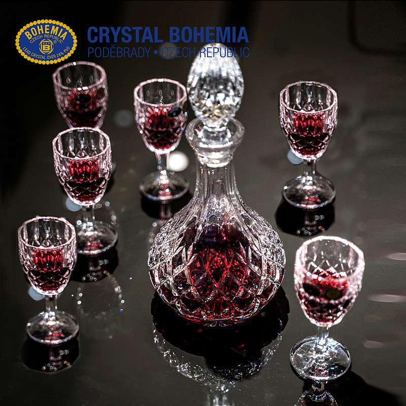 Czech original imported BOHEMIA crystal red glass high - foot glass wine set of 7 pieces of wine set