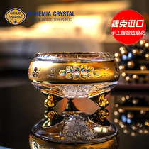 New Czech BOHEMIA gold painted enamel flower crystal glass fruit bowl candy dried fruit snack melon fruit bowl bucket