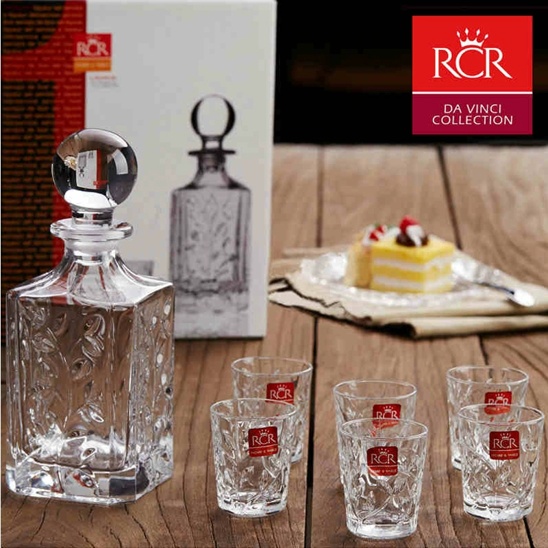 Mẫu lá RCR nhập từ Ý, rượu mạnh, ly rượu vang trắng, ly whisky, bộ rượu decanter 7 bộ - Rượu vang