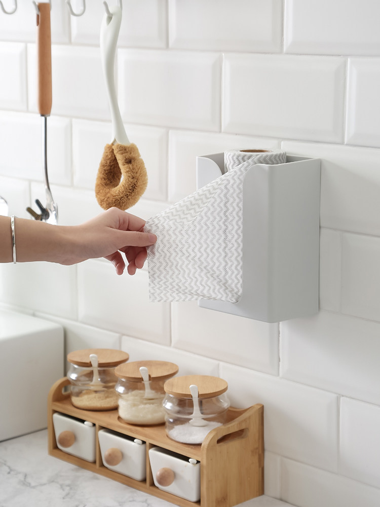 Kitchen tissue towel rack lazy rag rack hole-free extract toilet paper napkin paper wall hanging hanger