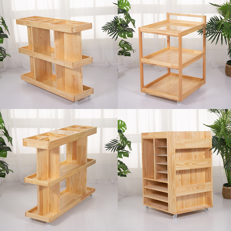 Kindergarten Mobile Art Table Art Room Solid Wood Drawing Paper Storage Cabinet Natural Wood Children's Art Studio Organizer Art Cabinet