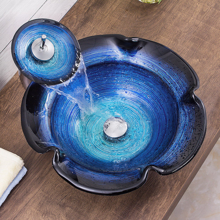 URWASH Bathroom Modern Minimalist Washbasin Tempered Glass Terrace Basin Creative Art Basin France Big Round Cap Red