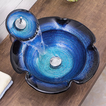 URWASH bathroom modern simple wash basin tempered glass upper basin creative art basin French big round hat Red