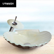 Bathroom tempered glass wash basin White shell table basin Art basin Hand-painted basin Personality creative face wash